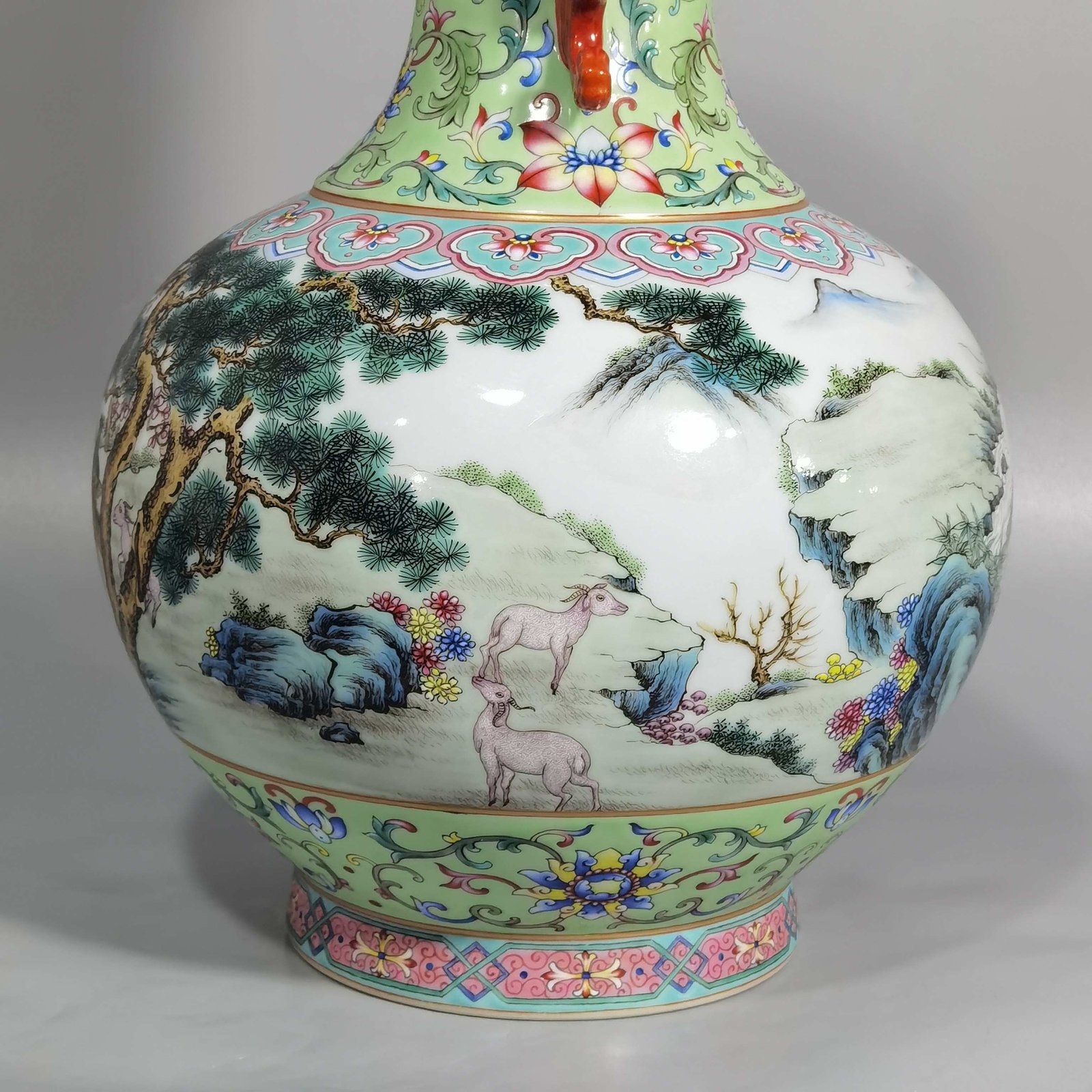 Qing Dynasty Qianlong pastel color sheep herding mphora