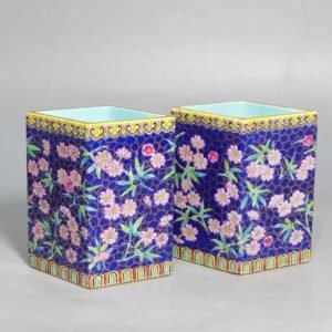 Qing Dynasty Qianlong pastel blue ground with golden plum and bamboo pattern prismatic pen holder