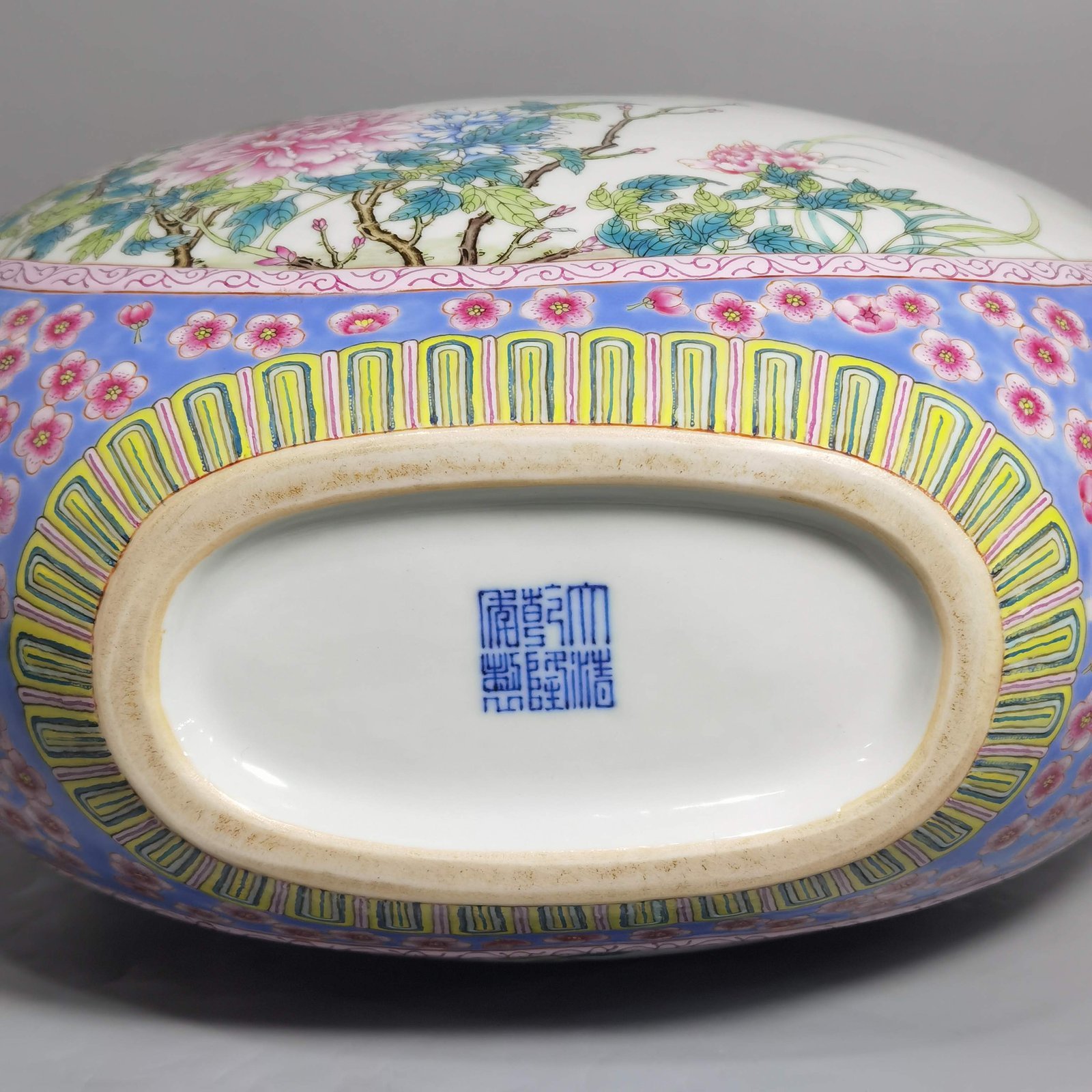 Qing Dynasty Qianlong pastel blue ground with plum and bamboo flower mphora