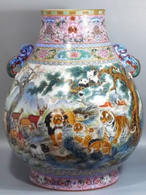 Qing Dynasty Qianlong pastel panoramic view of hundreds of nimals Ruyi Er Blessing Bucket