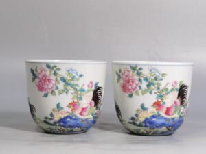 Qing Dynasty Qianlong pair of pastel chicken cups