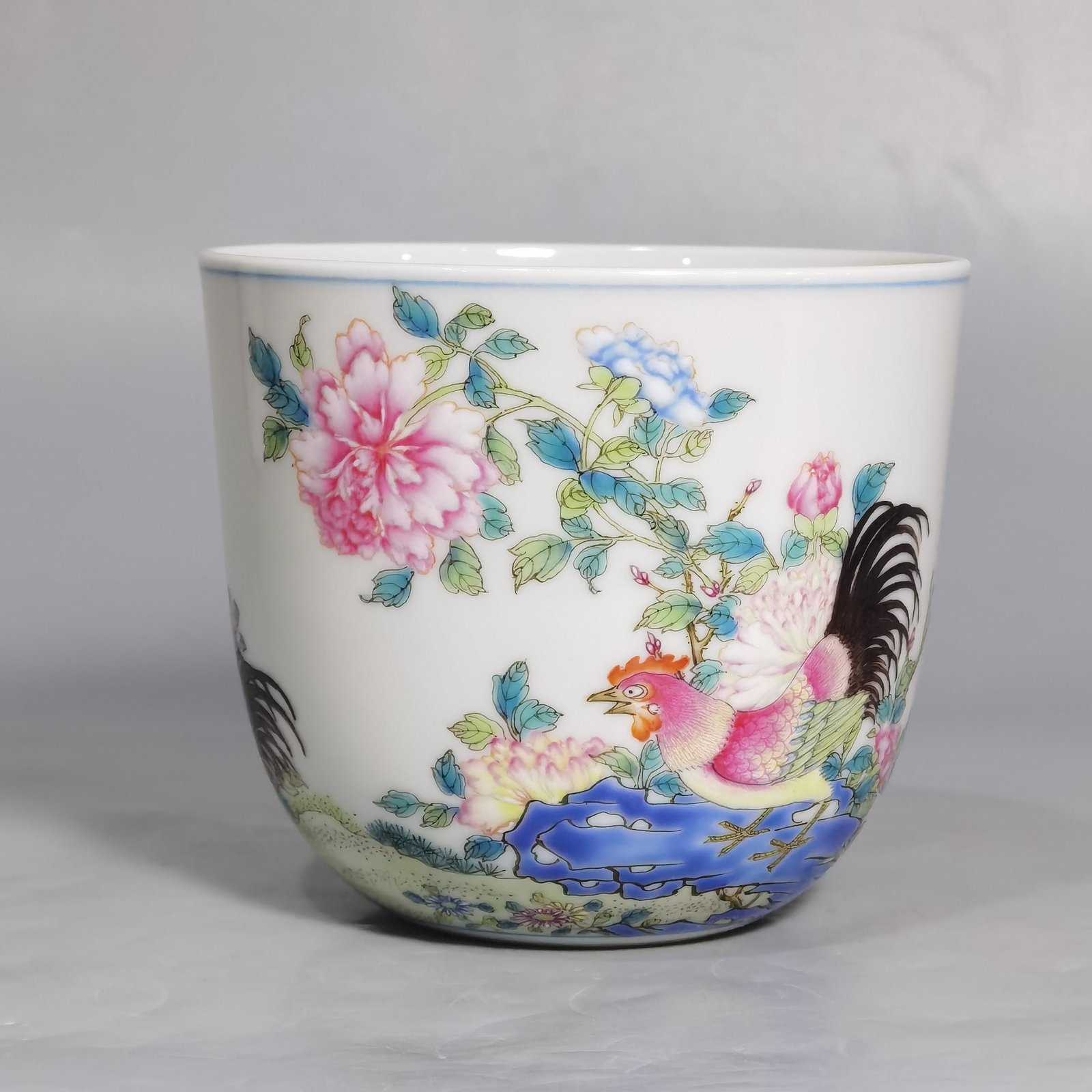 Qing Dynasty Qianlong pair of pastel chicken cups