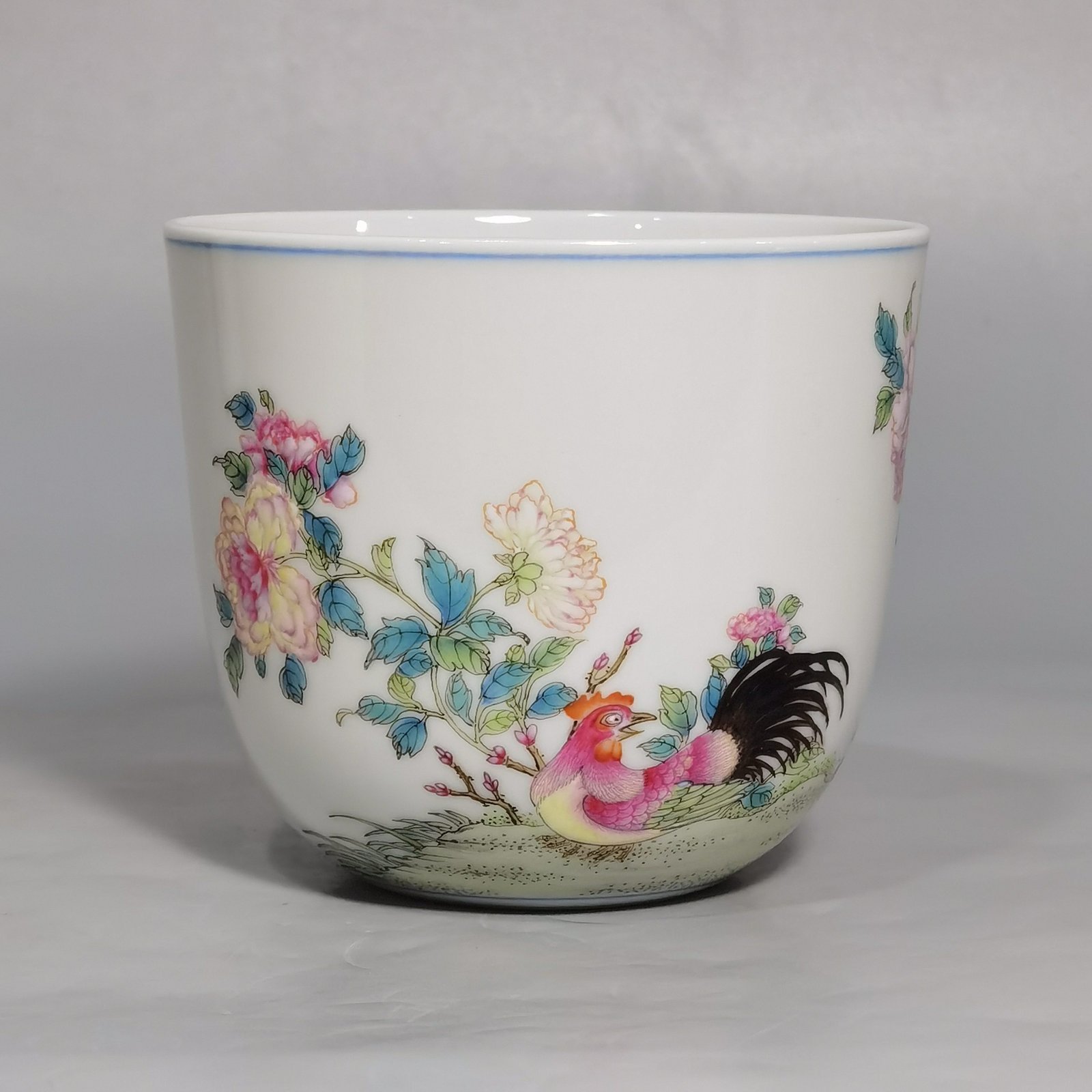 Qing Dynasty Qianlong pair of pastel chicken cups