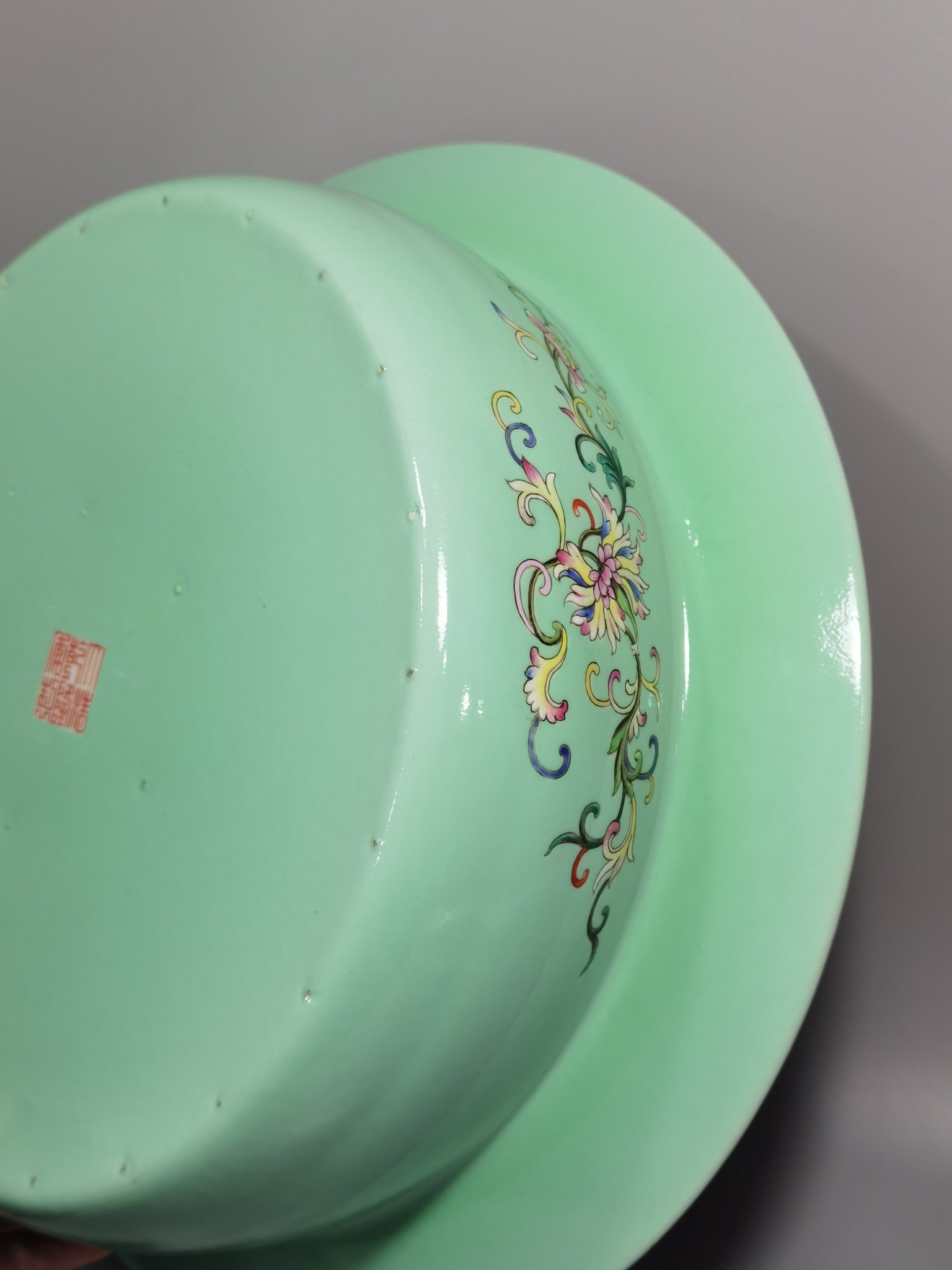 Qing Dynasty Qianlong green space pastel double happiness folded edges and large wash