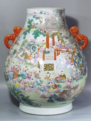Qing Dynasty Qianlong panoramic famille rose painting double-eared blessing barrel statue