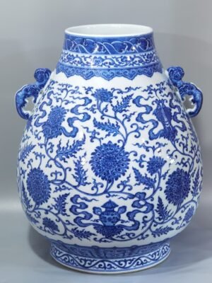 Qing Dynasty Qianlong blue and white entwined branches with eight treasures and lotus