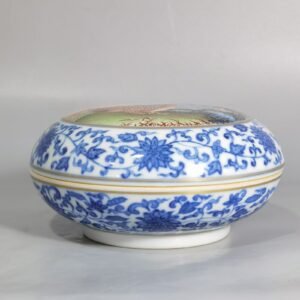 Qing Dynasty Qianlong blue and white lotus pattern pastel quail print box