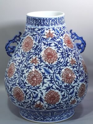 Qing Dynasty Qianlong blue and white underglaze red lotus