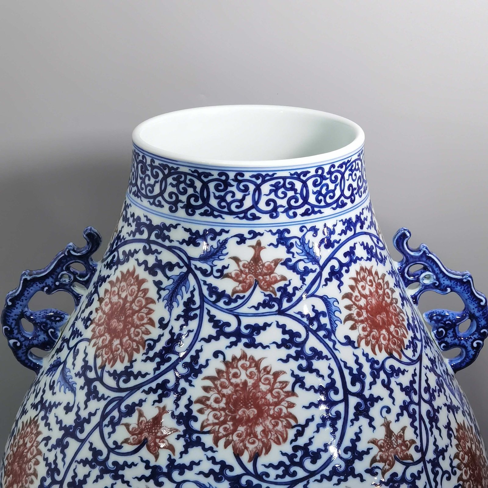 Qing Dynasty Qianlong blue and white underglaze red lotus