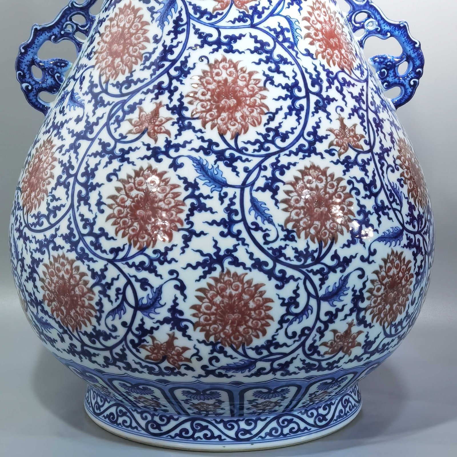 Qing Dynasty Qianlong blue and white underglaze red lotus