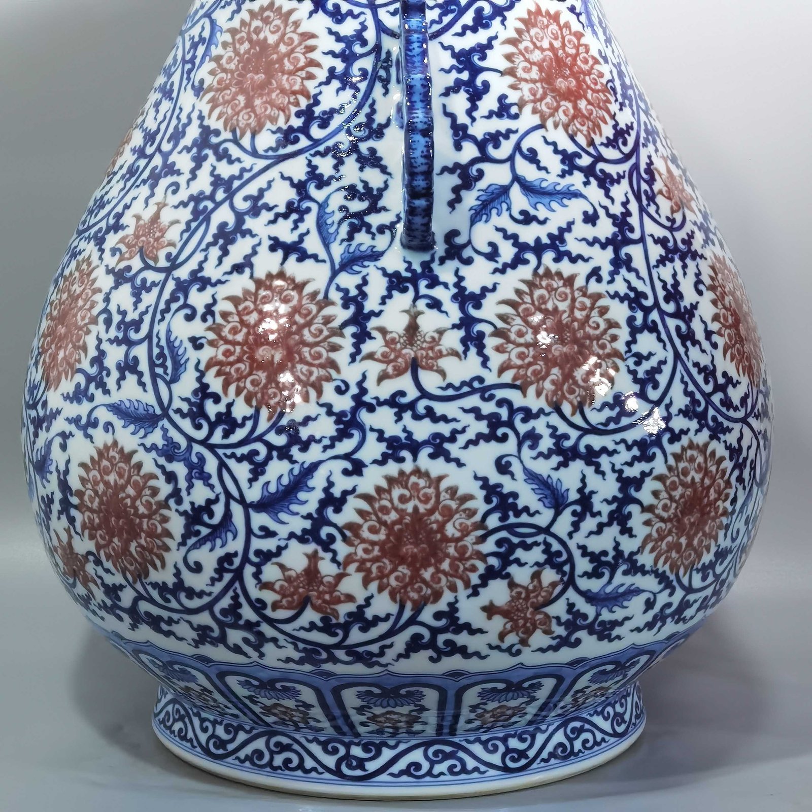Qing Dynasty Qianlong blue and white underglaze red lotus