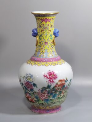 Qing Dynasty Qianlong yellow ground pastel passionflower mphora