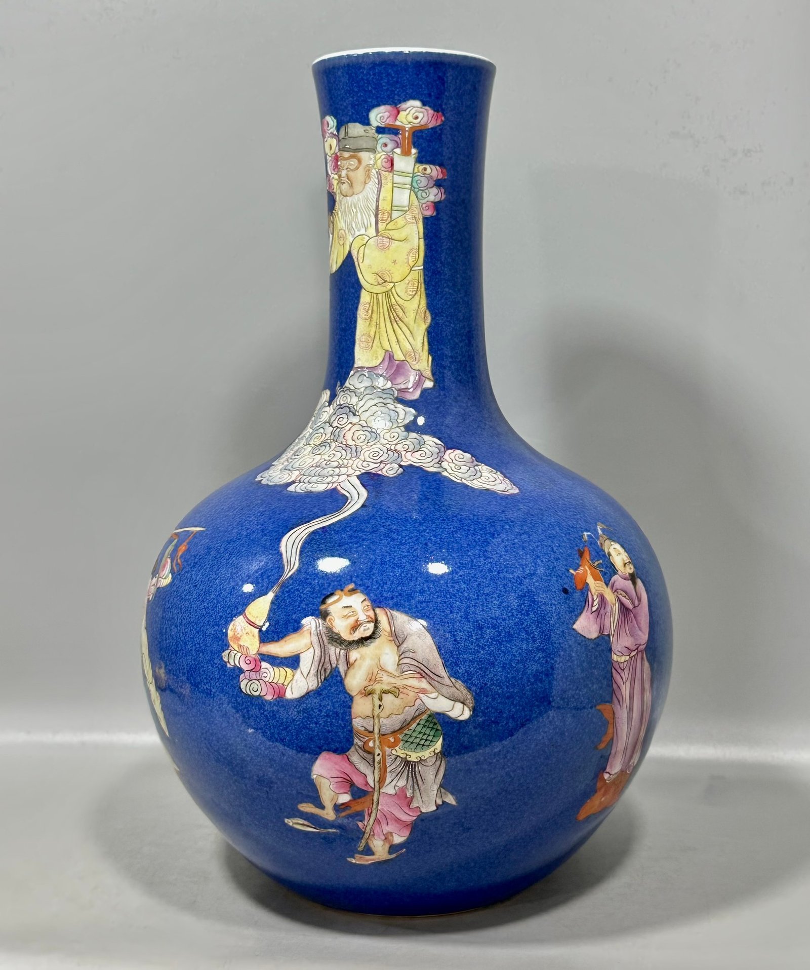 Qing Dynasty Qianlong famille rose and blue-glazed celestial sphere vase