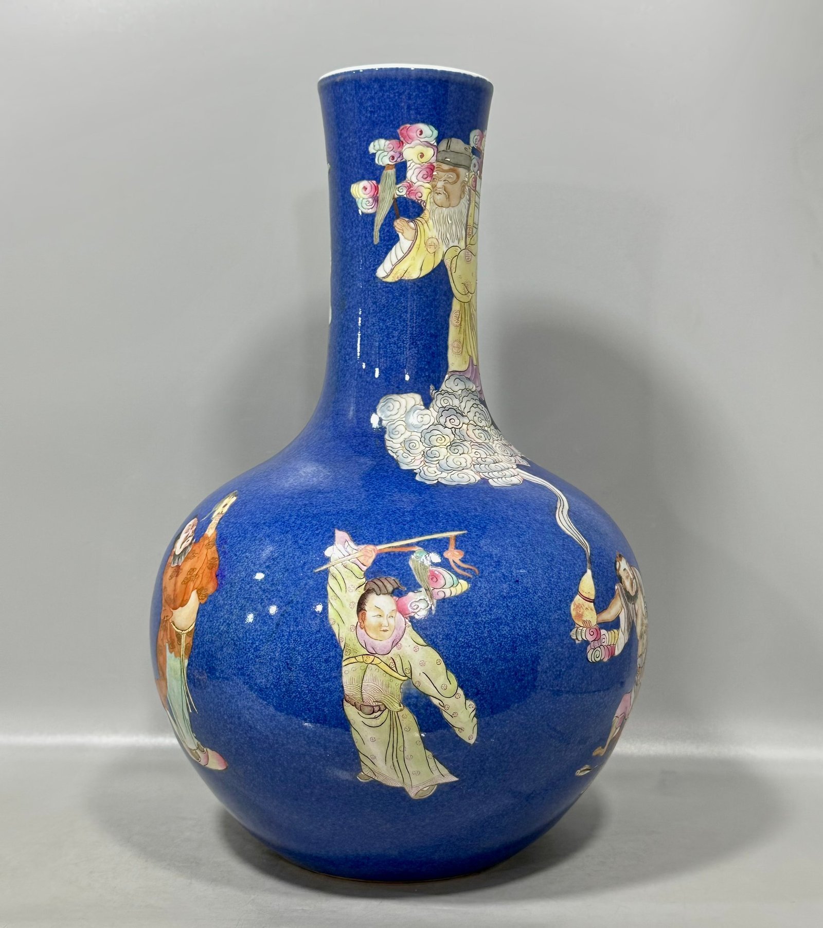Qing Dynasty Qianlong famille rose and blue-glazed celestial sphere vase
