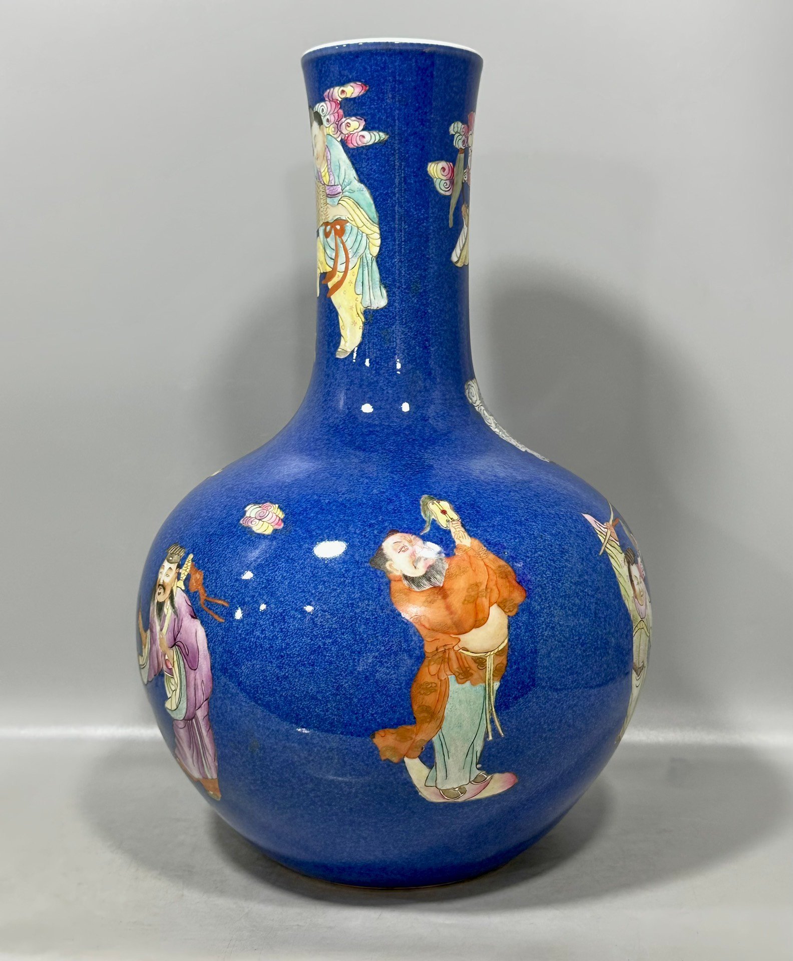 Qing Dynasty Qianlong famille rose and blue-glazed celestial sphere vase