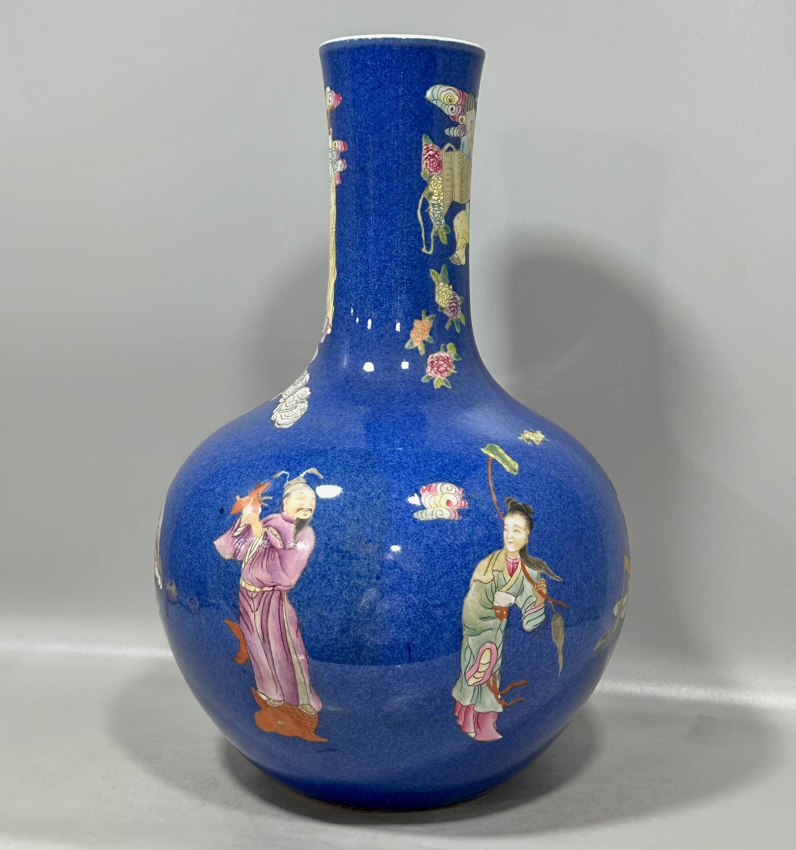 Qing Dynasty Qianlong famille rose and blue-glazed celestial sphere vase