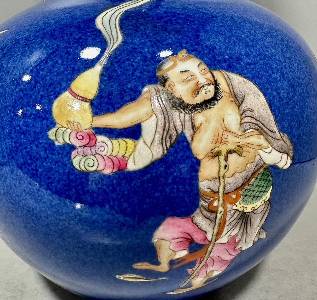 Qing Dynasty Qianlong famille rose and blue-glazed celestial sphere vase