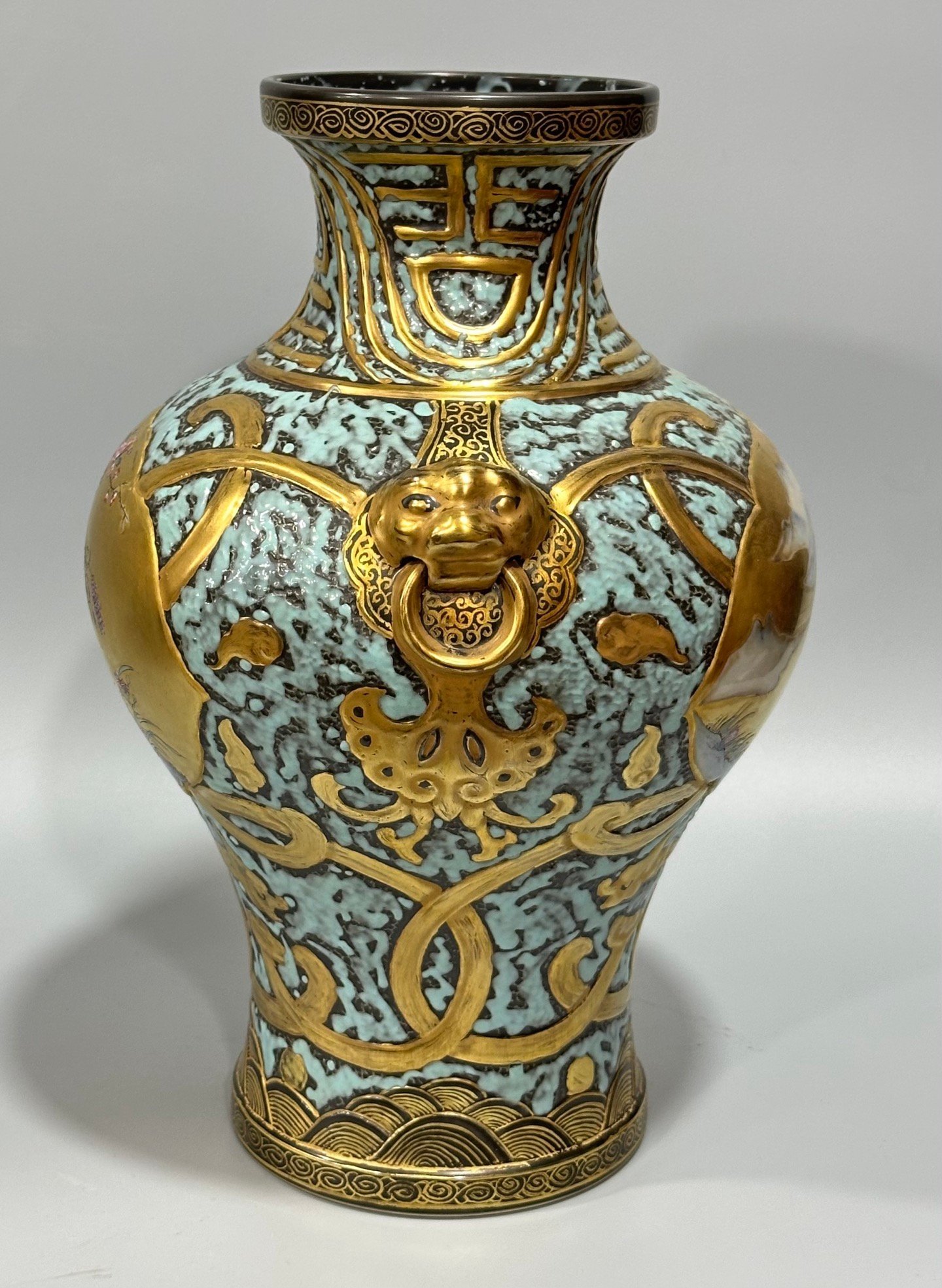 Qing Dynasty Qianlong Bronze color carved mphora with gold dragon pattern