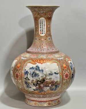 Qing Dynasty Qianlong enamel vase with gilded window