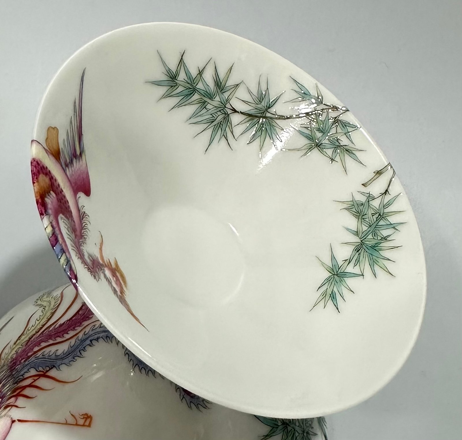 Qing Dynasty Qianlong Enamel Phoenix bamboo leaf pattern bamboo hat cup