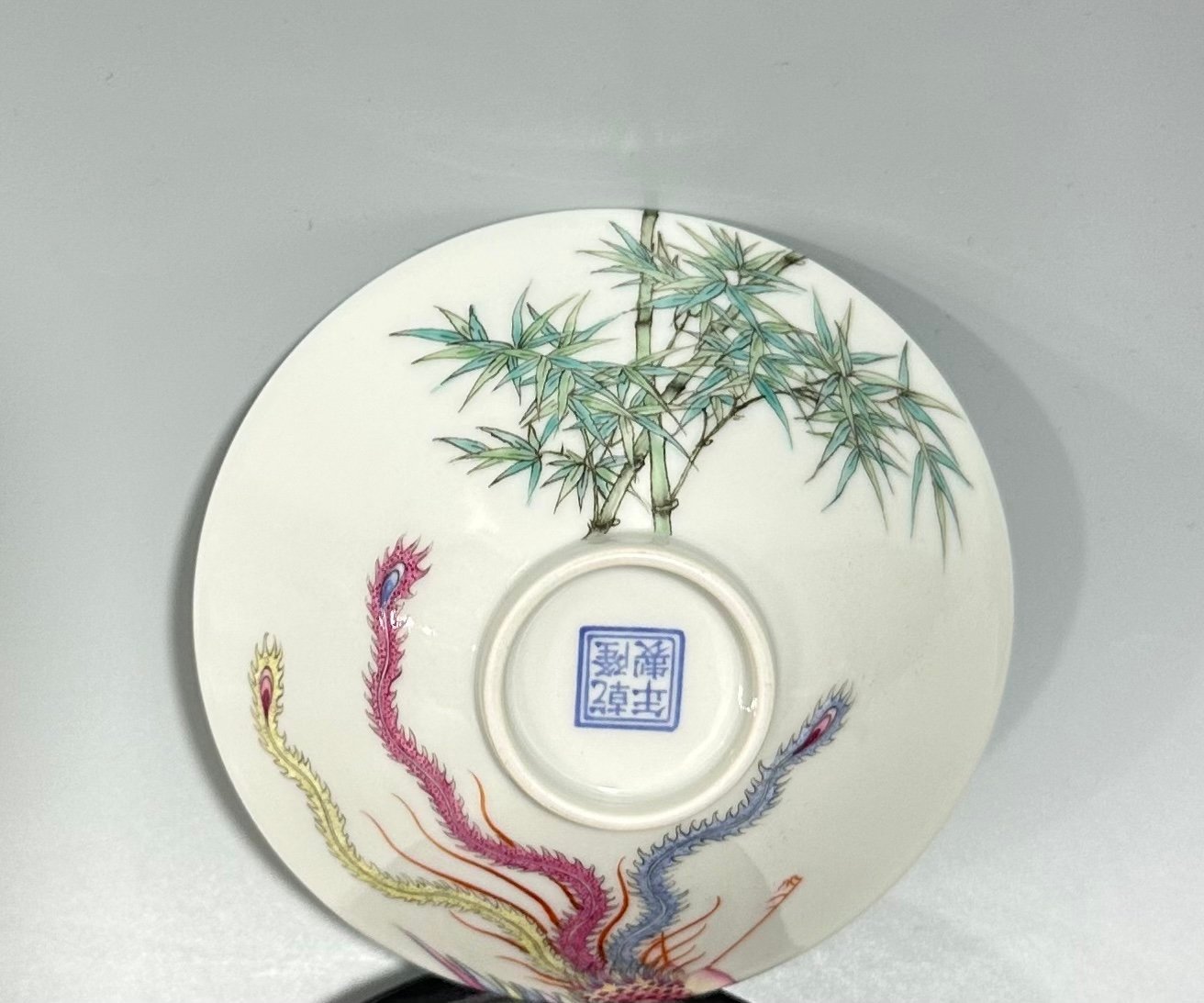 Qing Dynasty Qianlong Enamel Phoenix bamboo leaf pattern bamboo hat cup