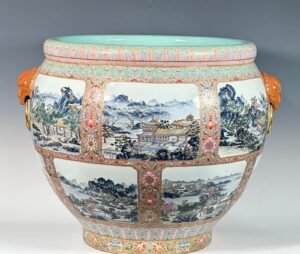 Qing Dynasty Qianlong large double-eared vat with scenes