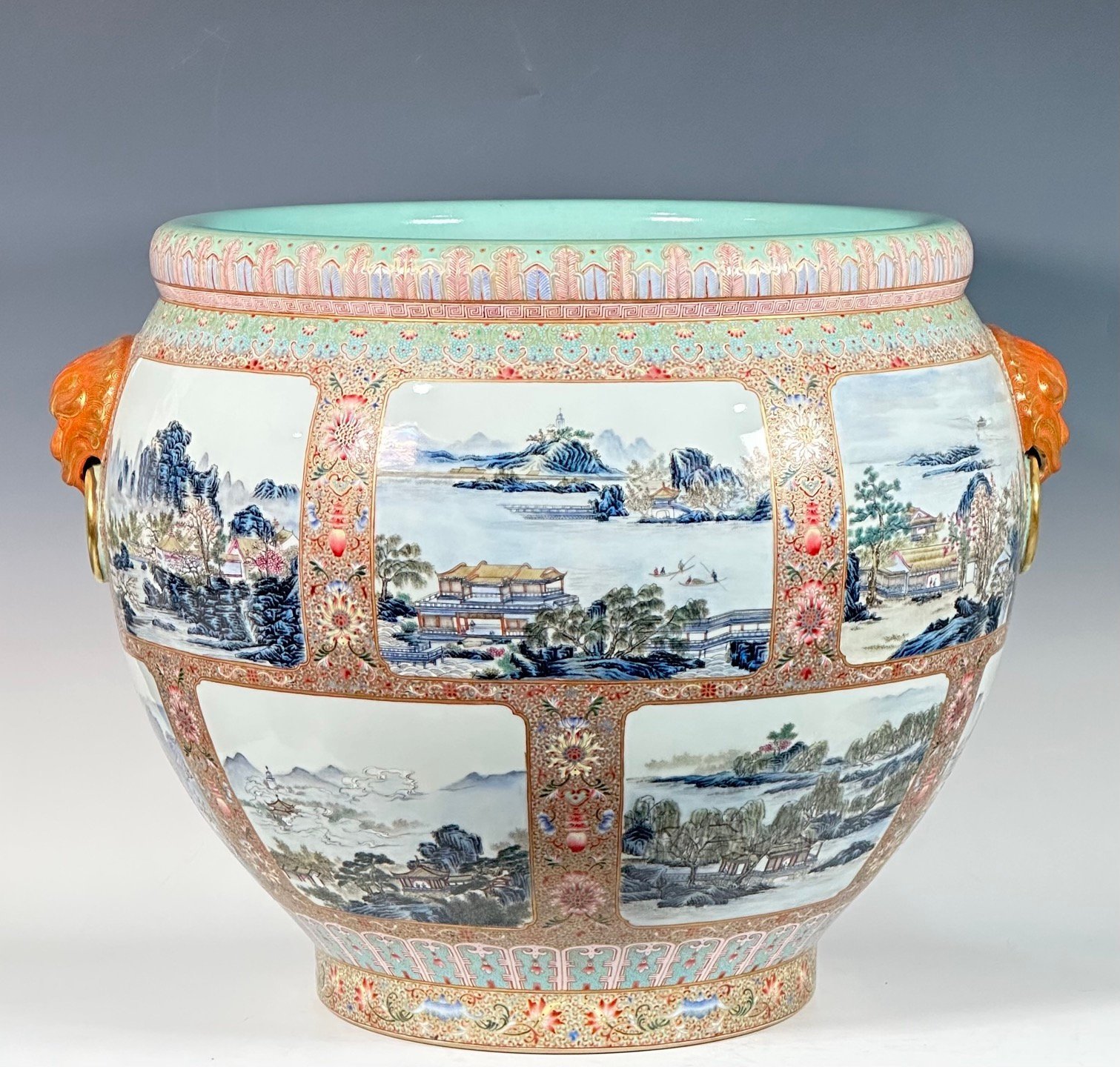 Qing Dynasty Qianlong large double-eared vat with scenes