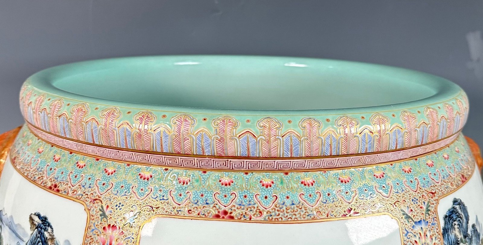 Qing Dynasty Qianlong large double-eared vat with scenes