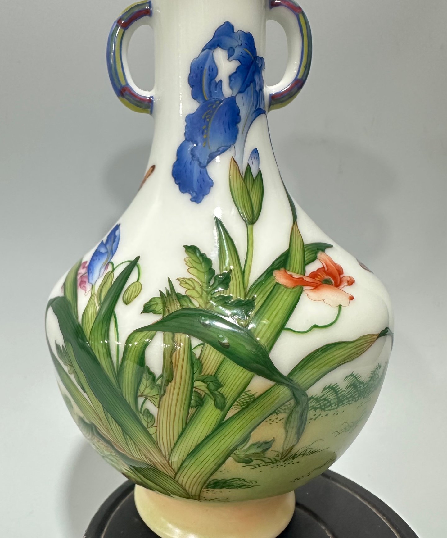 Qing Dynasty Qianlong Enamel Lang Shining flower and bird poetry amphora