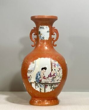 Qing Dynasty Qianlong pastel coral red amphora