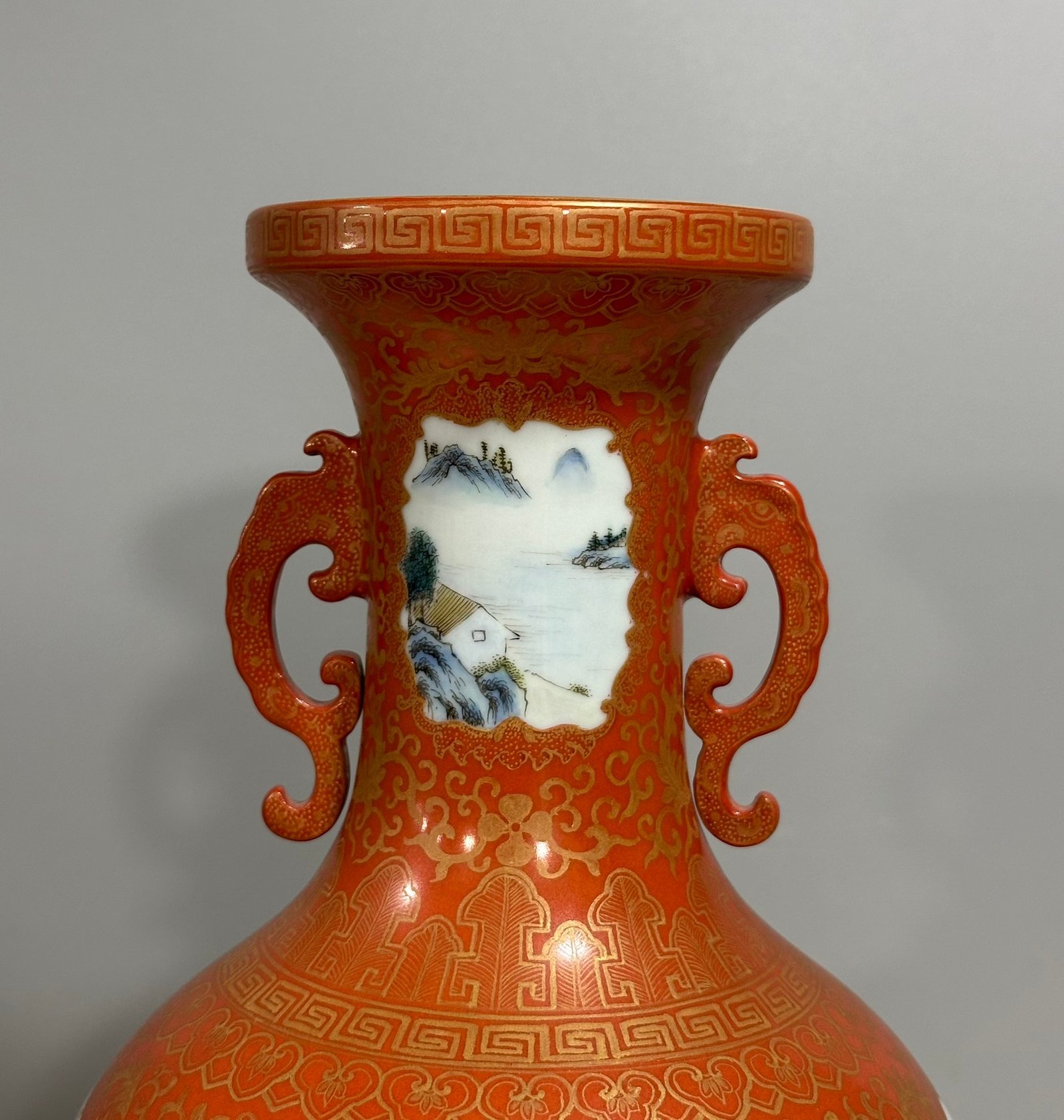 Qing Dynasty Qianlong pastel coral red amphora