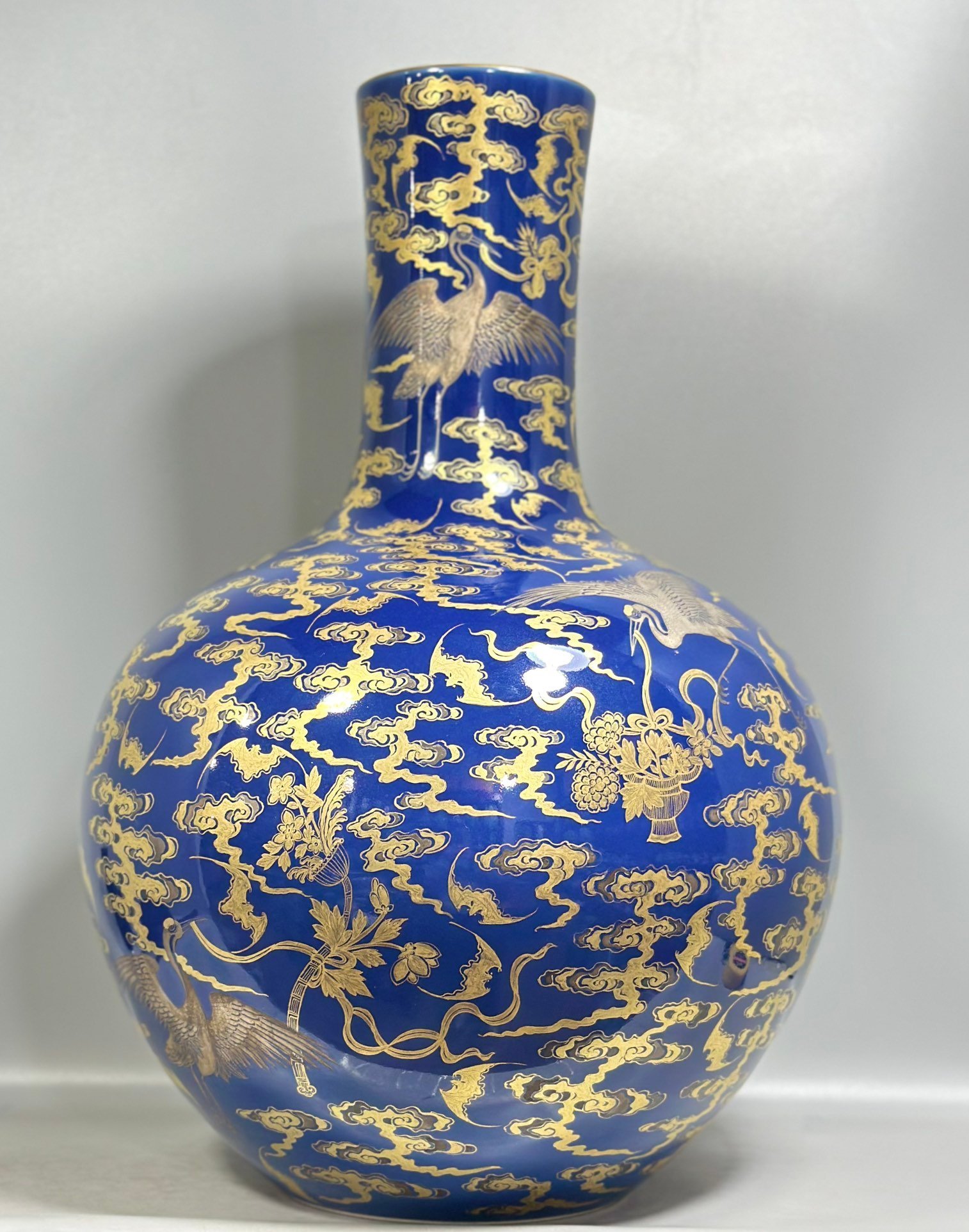 Qing Dynasty Qianlong Pastel blue glazed gold and silver celestial sphere vase