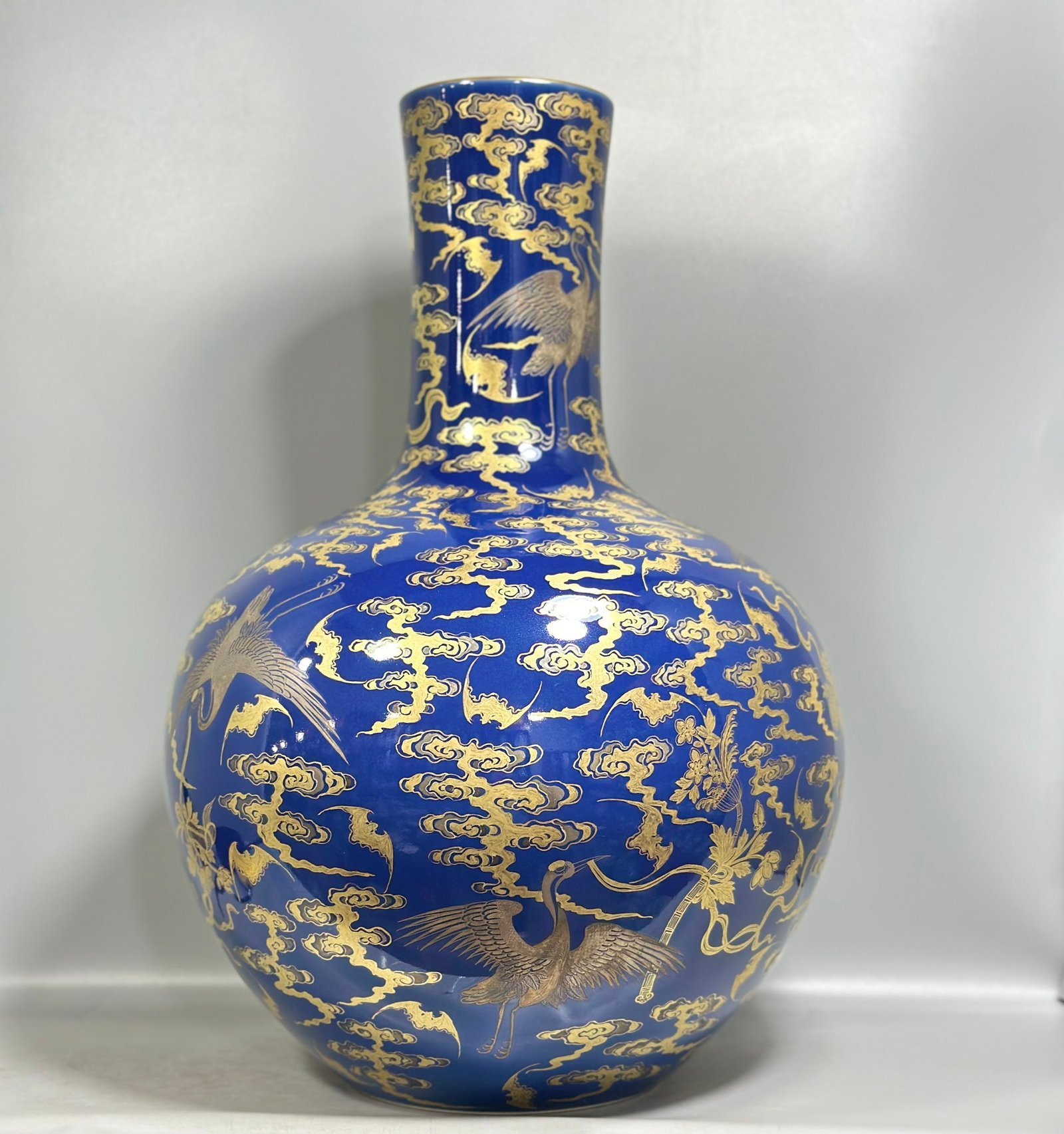 Qing Dynasty Qianlong Pastel blue glazed gold and silver celestial sphere vase