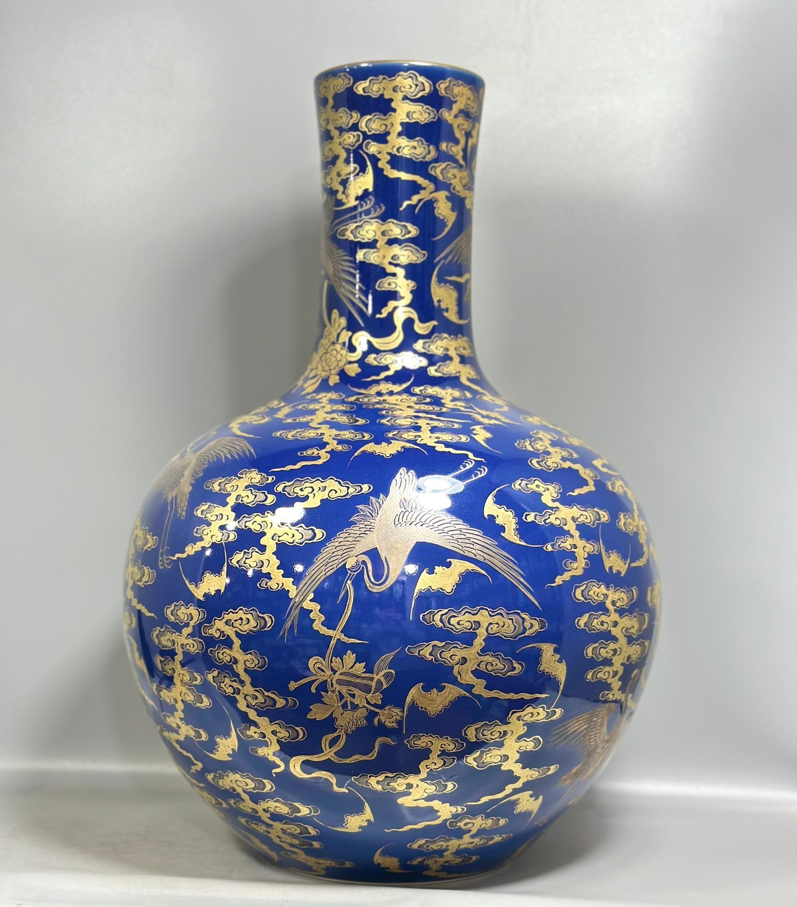 Qing Dynasty Qianlong Pastel blue glazed gold and silver celestial sphere vase