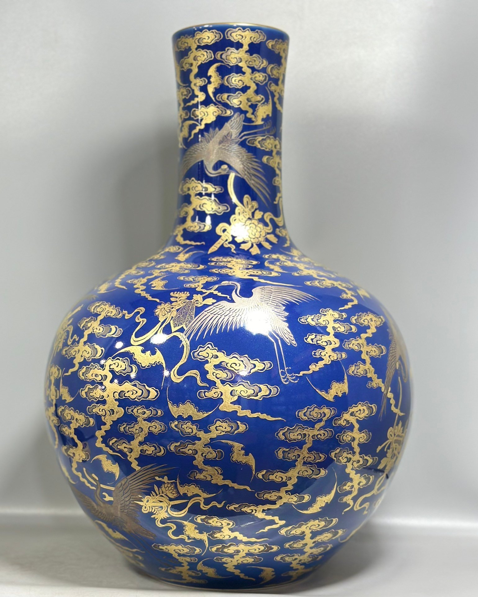 Qing Dynasty Qianlong Pastel blue glazed gold and silver celestial sphere vase