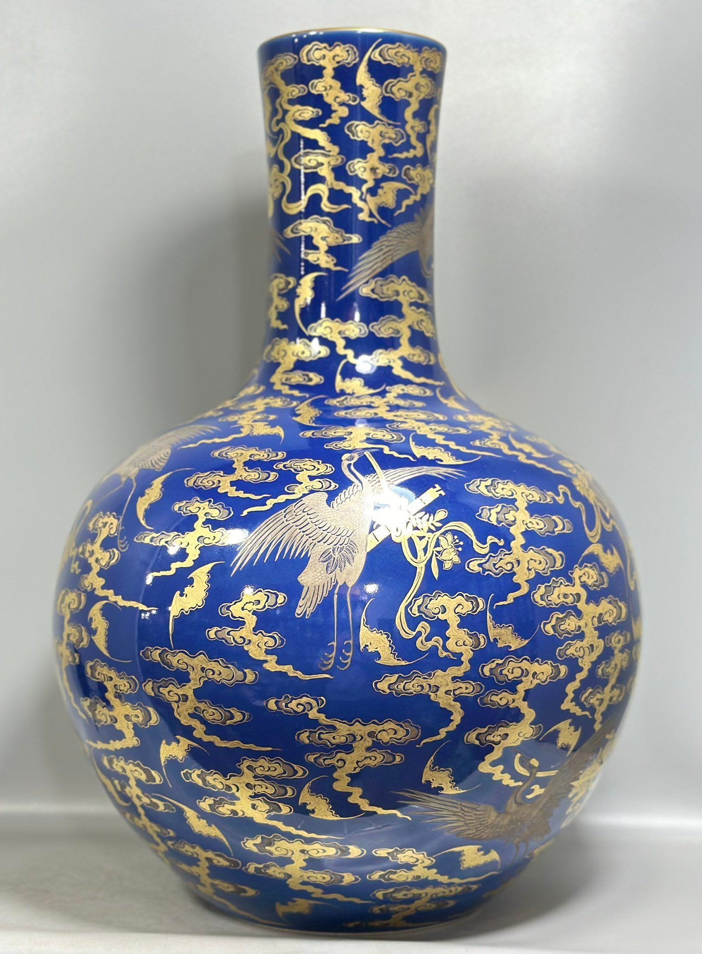 Qing Dynasty Qianlong Pastel blue glazed gold and silver celestial sphere vase