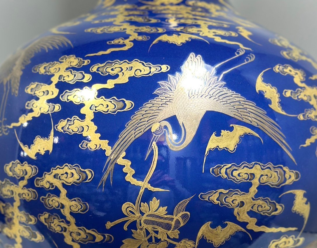 Qing Dynasty Qianlong Pastel blue glazed gold and silver celestial sphere vase