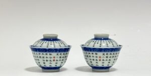 Qing Dynasty Qianlong Pastel blue and white tureen with an imperial poem