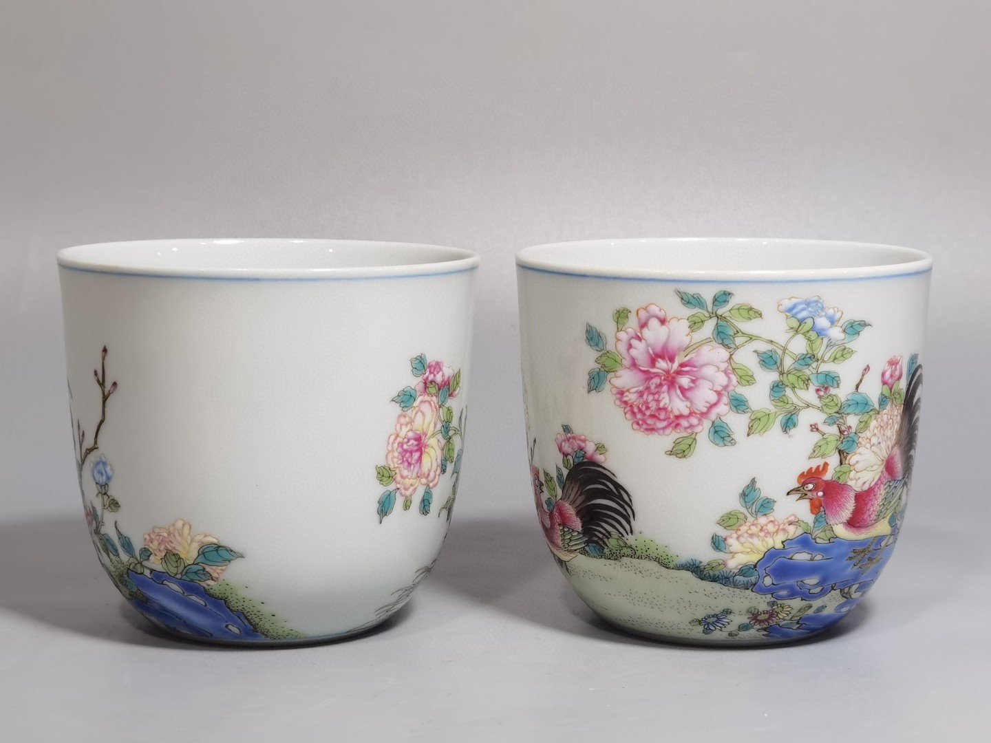 Qing Dynasty Qianlong longevity peach style pastel rooster cup