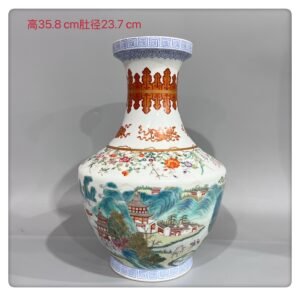 Qing Dynasty Qianlong Pastel landscape figure vase with a plate mouth