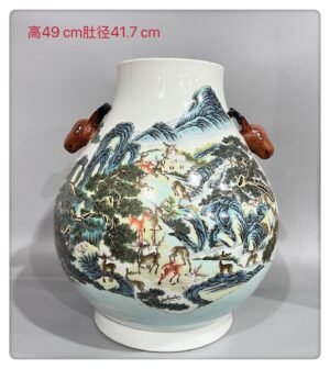 Qing Dynasty Qianlong Pastel-colored deer-headed statue