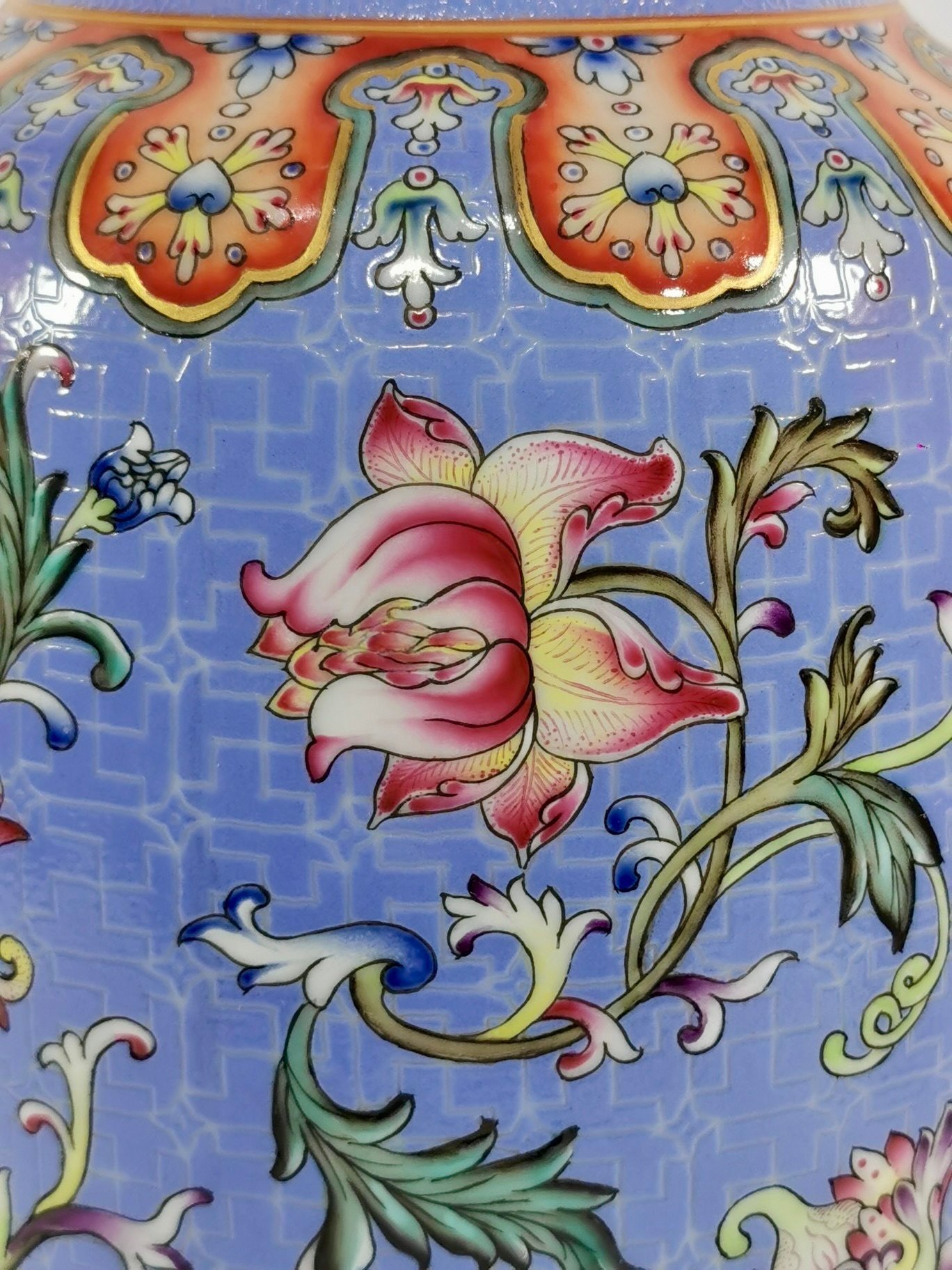 Qing Dynasty Qianlong a blue-ground pastel-painted gilt-painted winter melon vase