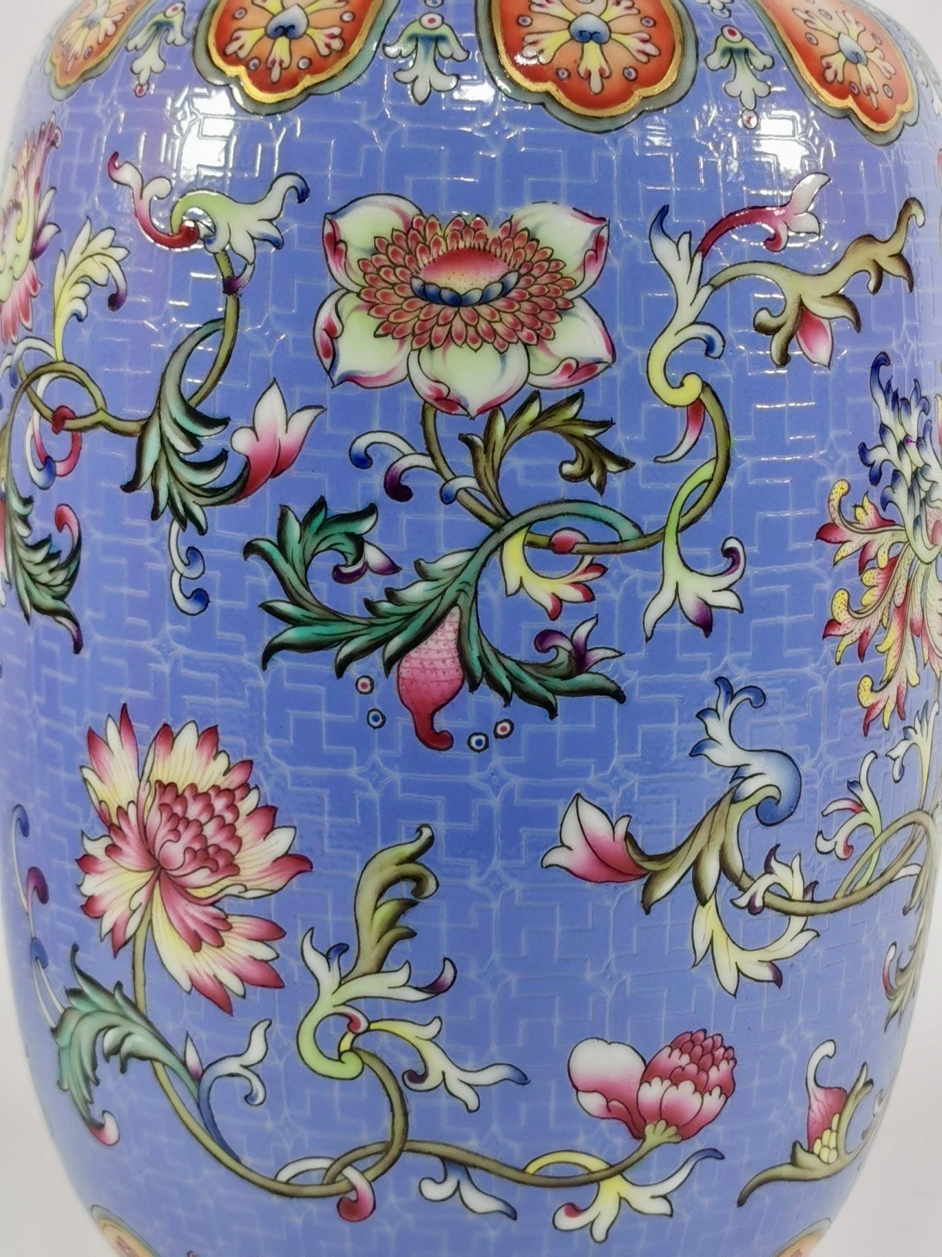 Qing Dynasty Qianlong a blue-ground pastel-painted gilt-painted winter melon vase