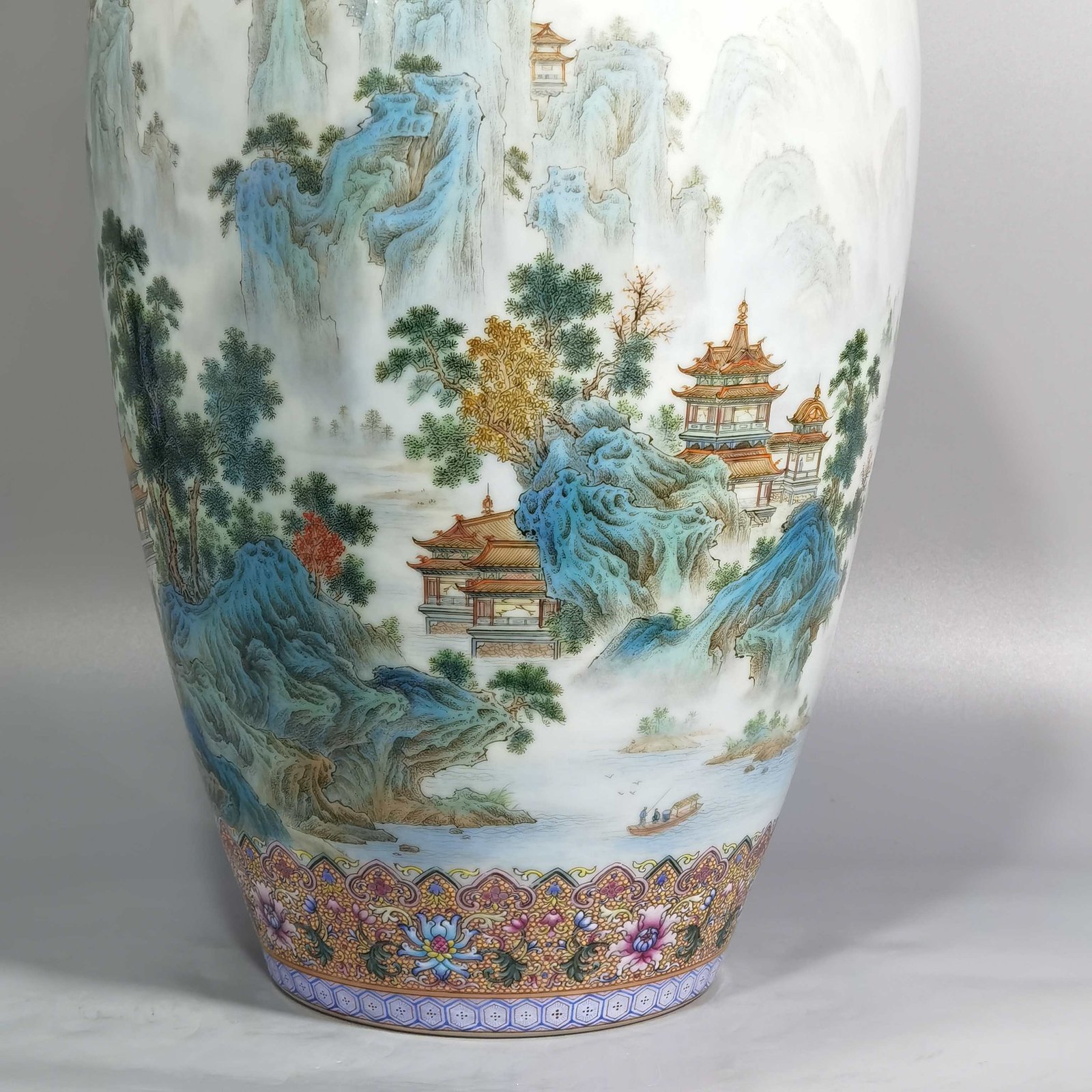 Qing Dynasty Qianlong pastel landscape pavilion and pavilion amphorae