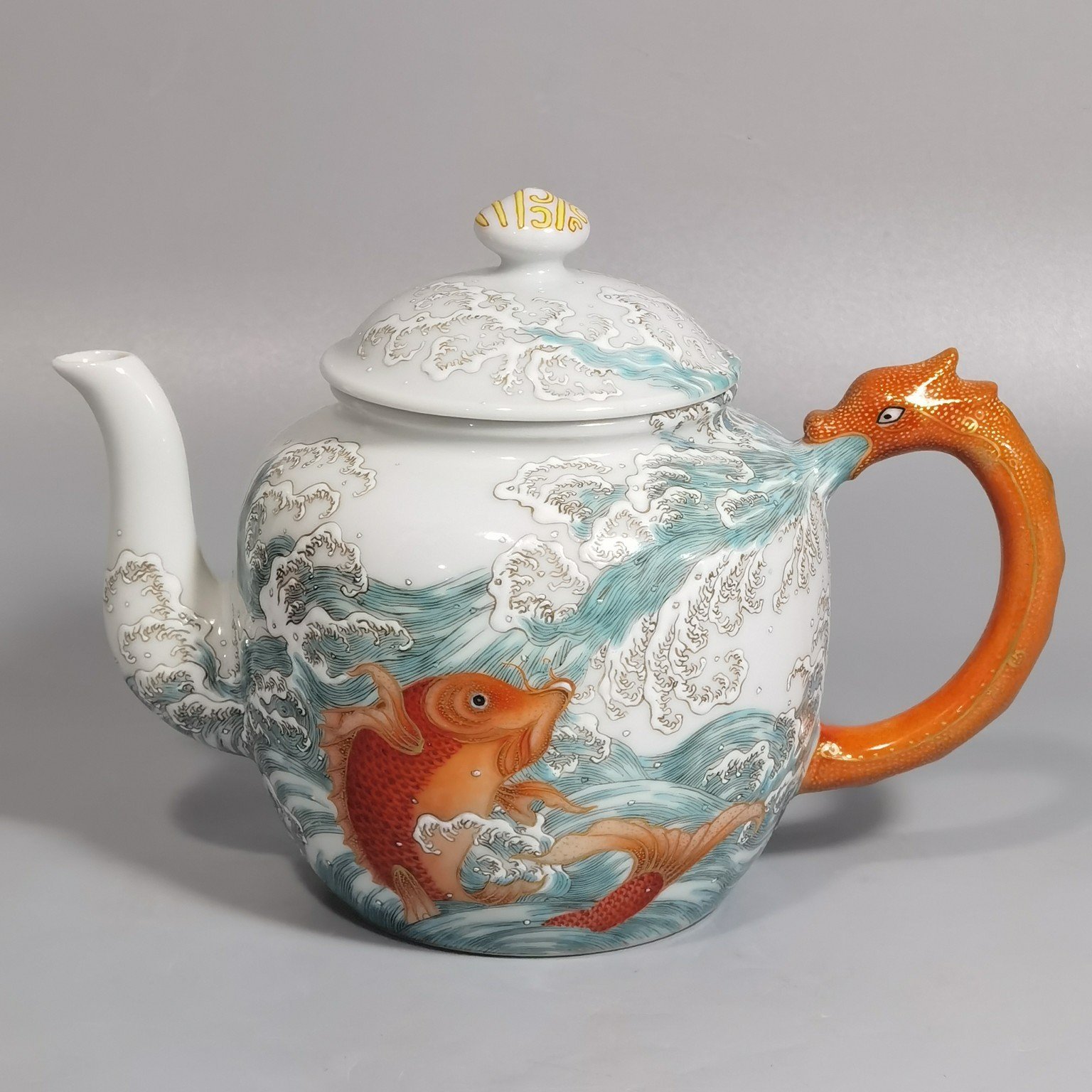 Qing Dynasty Qianlong a pastel carp leaping over the dragon gate pot