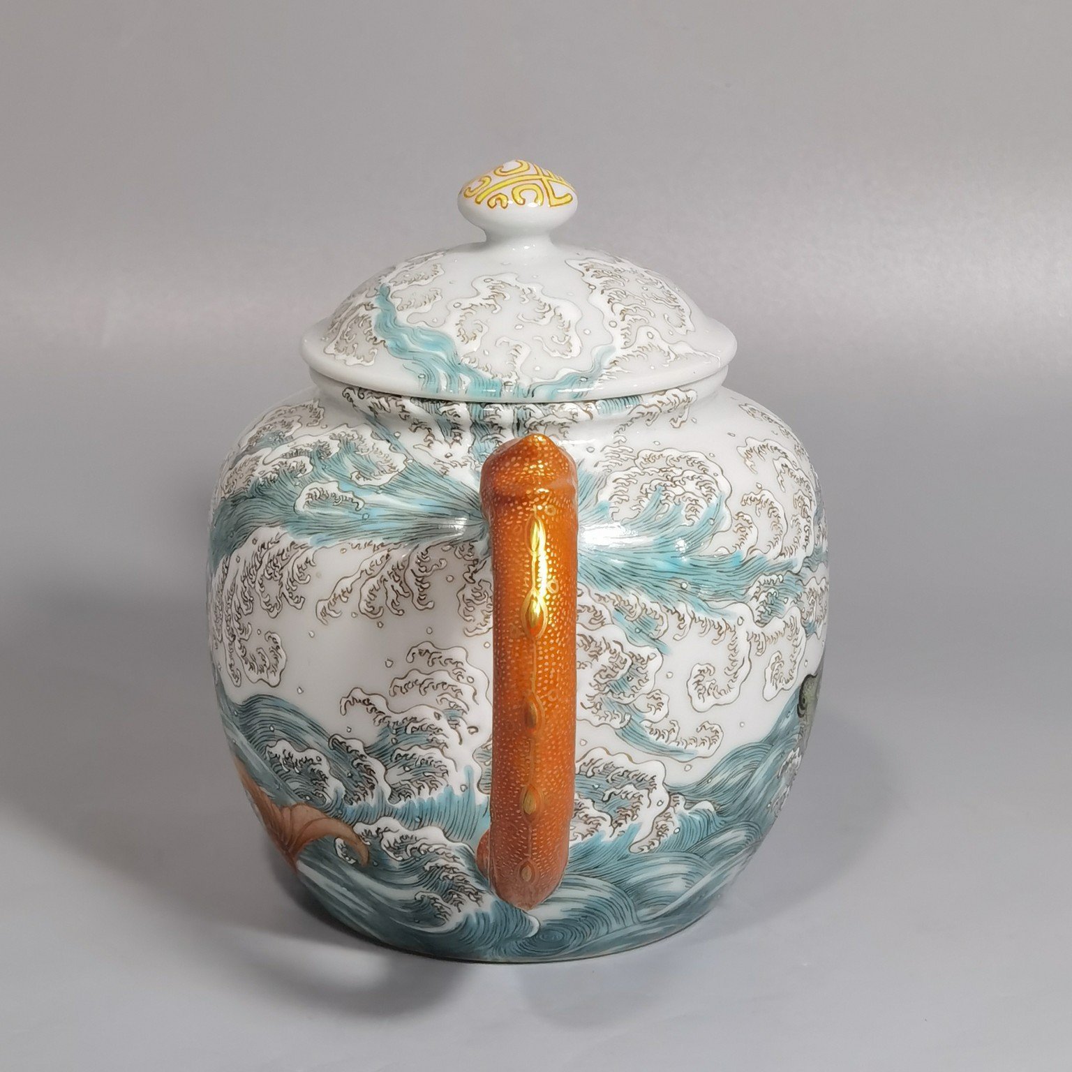 Qing Dynasty Qianlong a pastel carp leaping over the dragon gate pot