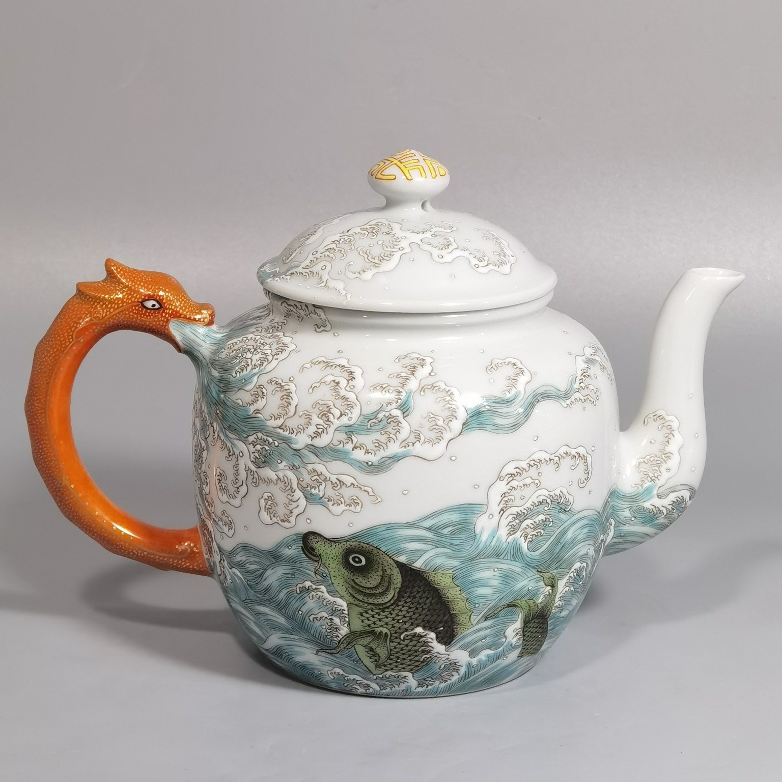 Qing Dynasty Qianlong a pastel carp leaping over the dragon gate pot