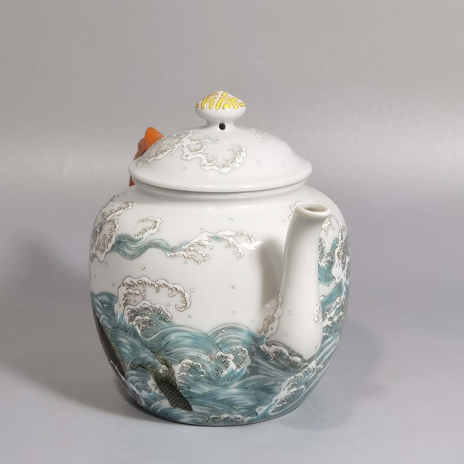 Qing Dynasty Qianlong a pastel carp leaping over the dragon gate pot