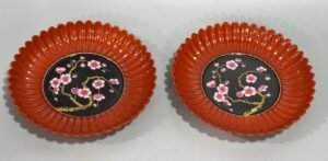 Qing Dynasty Qianlong Enamel coral red window plate with plum blossom pattern