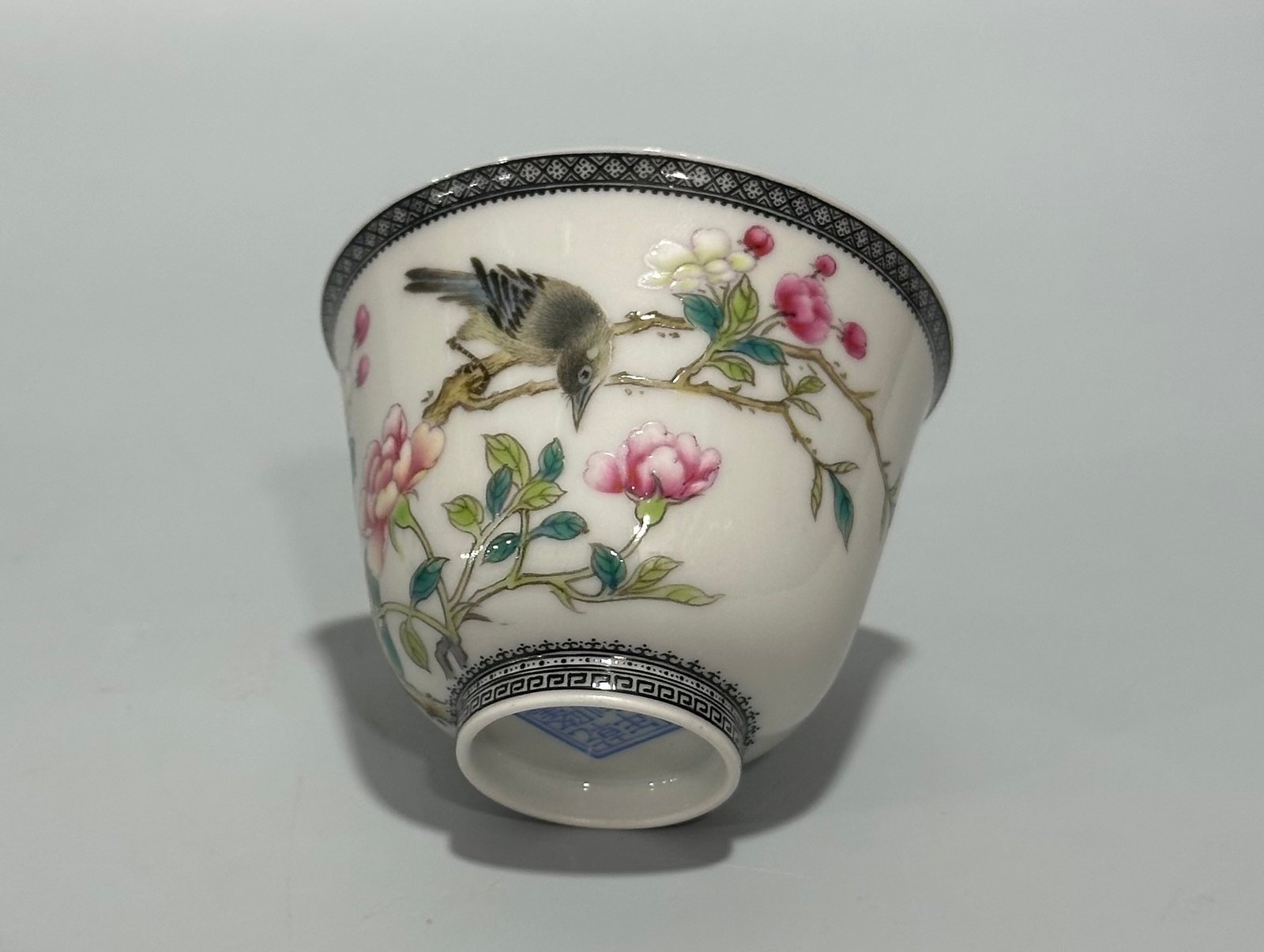Qing Dynasty Qianlong Enamel flower and bird poetry cup